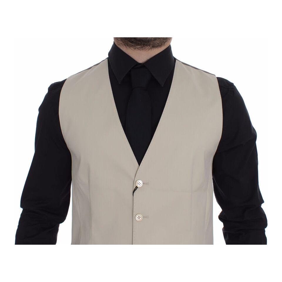 Dolce & Gabbana Elegant Beige Cotton Blend Dress Vest beige-cotton-stretch-dress-vest-blazer
