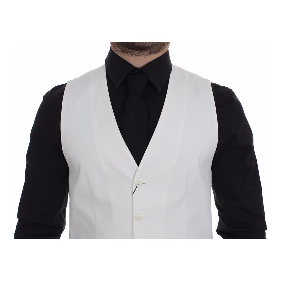 Dolce & Gabbana Elegant White Cotton Silk Dress Vest white-cotton-silk-blend-dress-vest-blazer