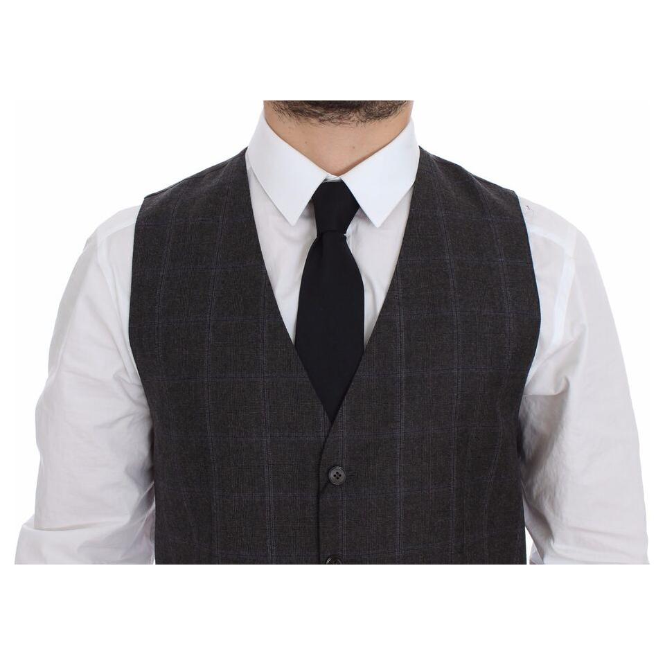 Dolce & Gabbana | Elegant Checkered Wool Dress Vest| McRichard Designer Brands   