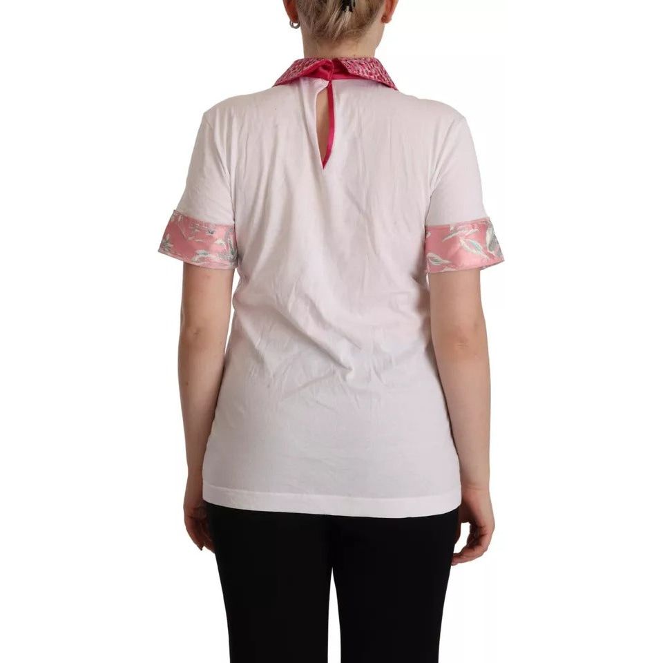 White Sartoria T-shirt Button Wide Collar Top