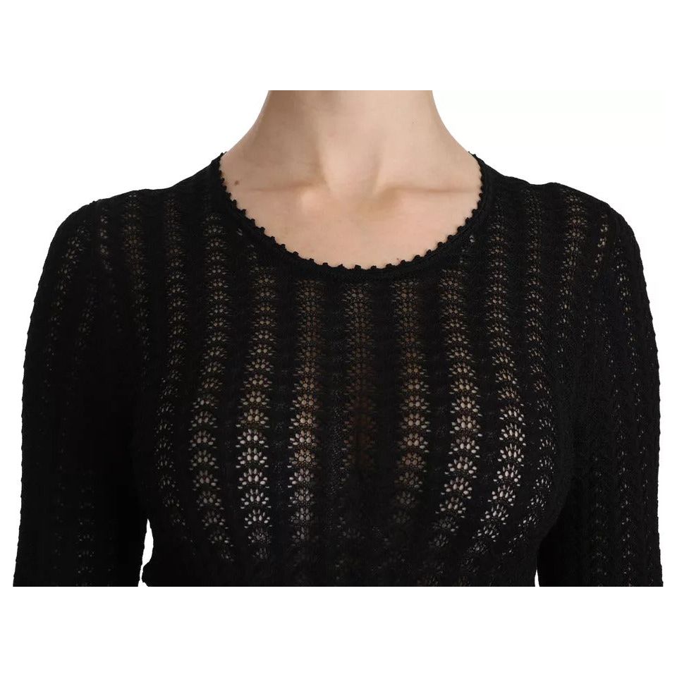 Dolce & Gabbana Black Cashmere Long Sleeve Sheath Midi Dress black-cashmere-long-sleeve-sheath-midi-dress