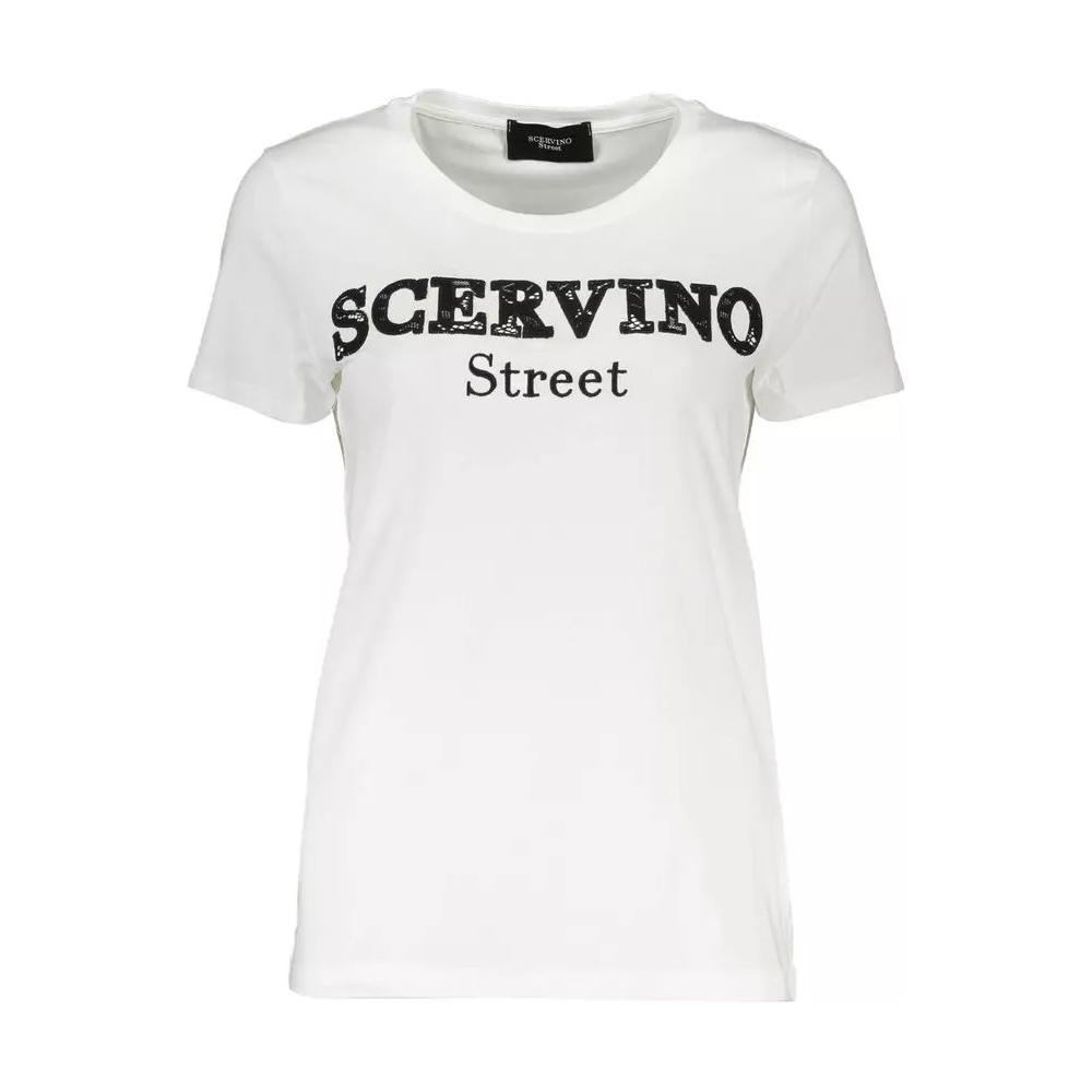 Scervino Street Chic White Tee with Contrasting Embroidery Detail chic-white-tee-with-contrasting-embroidery-detail