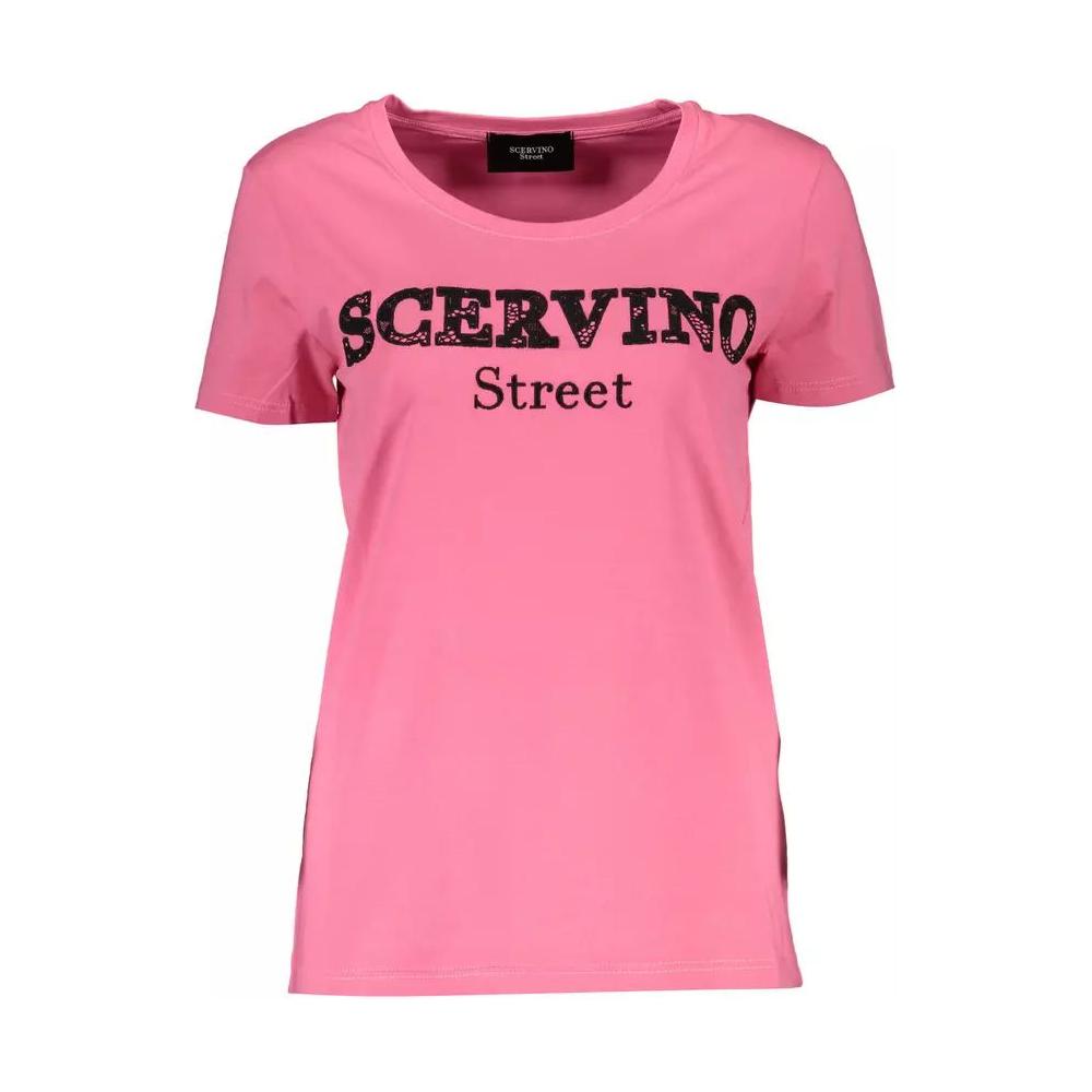 Scervino Street | Chic Pink Embroidered Tee with Contrasting Details| McRichard Designer Brands   