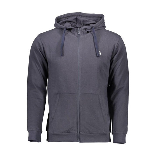 Blue Hooded Zip-Up Cotton Sweater
