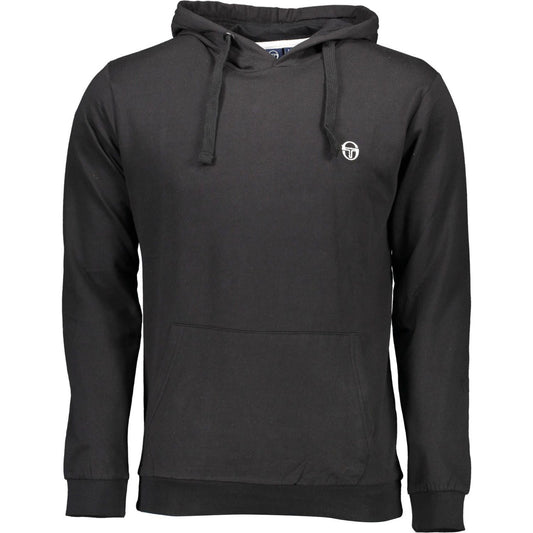 Sergio Tacchini Elegant Black Hooded Sweatshirt with Logo Embroidery elegant-black-hooded-sweatshirt-with-logo-embroidery