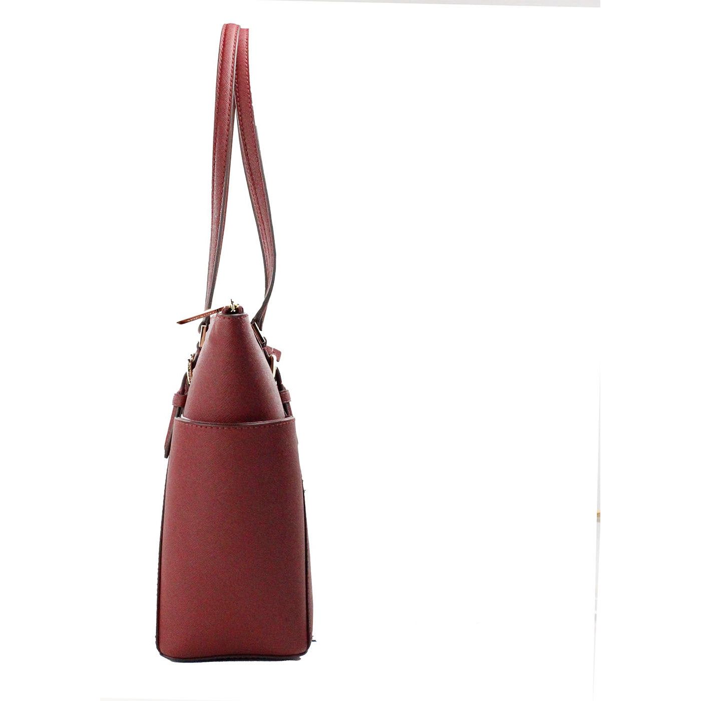 Charlotte Dark Cherry Large Leather Top Zip Tote Bag Purse