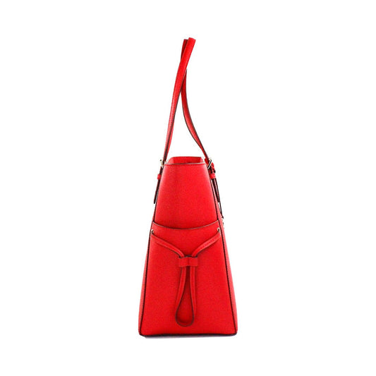 Gilly Large Bright Red Leather Drawstring Travel Tote Bag Purse