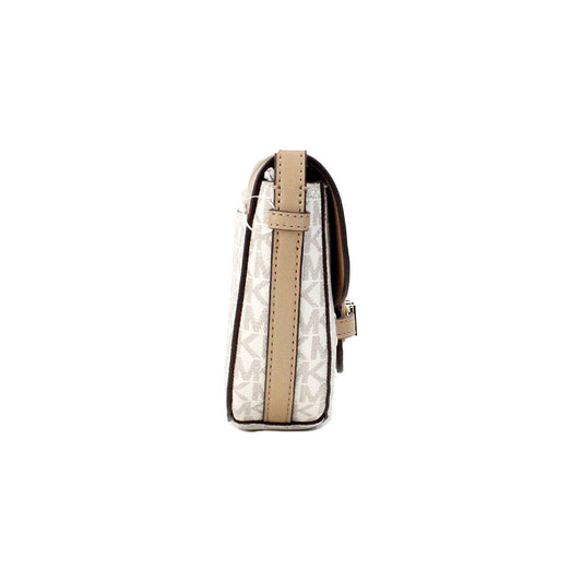 Michael Kors | Reed Small Camel Signature PVC Flap Saddle Crossbody Bag| McRichard Designer Brands   