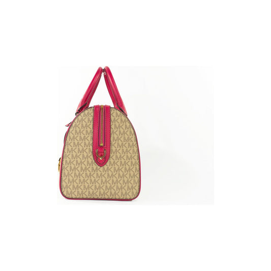 Michael Kors | Travel Medium Carmine Pink Signature PVC Duffle Crossbody Bag Purse| McRichard Designer Brands   