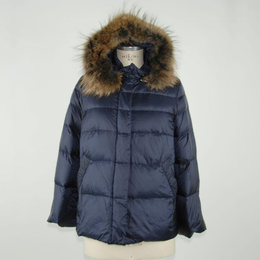 Chic Blue Polyamide Jacket with Detachable Fur