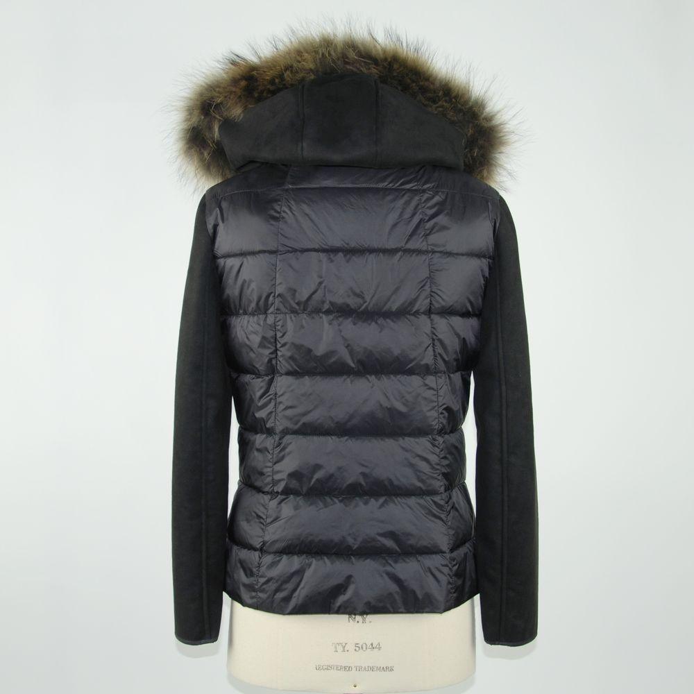 Emilio Romanelli Chic Murmasky Fur-Trimmed Black Jacket black-polyester-jackets-coat-21
