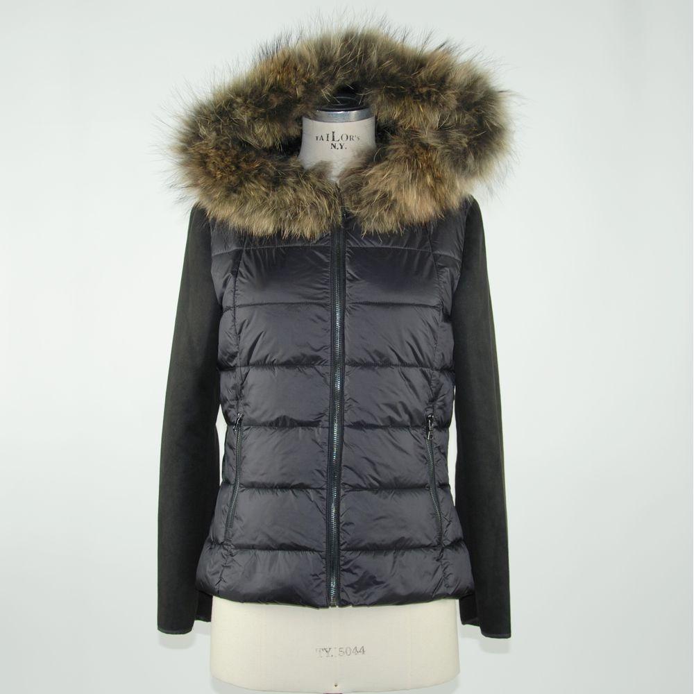 Emilio Romanelli Chic Murmasky Fur-Trimmed Black Jacket black-polyester-jackets-coat-21