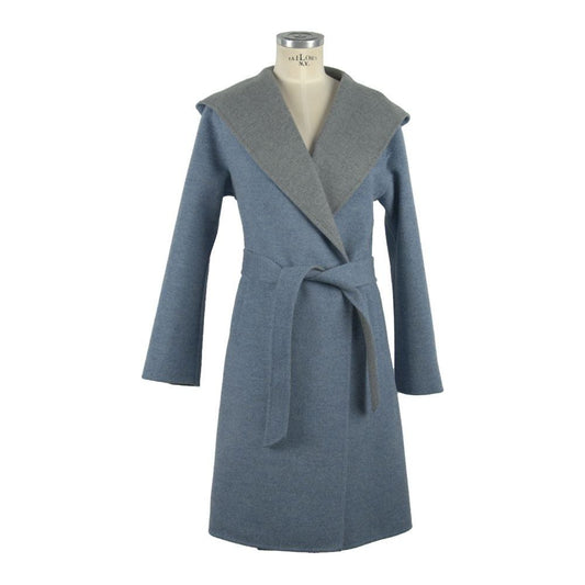 Italian Elegance Two-Tone Wool Coat with Hood