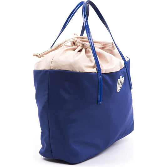BYBLOS Chic Blue Fabric Shopper Tote with Patent Accents chic-blue-fabric-shopper-tote-with-patent-accents