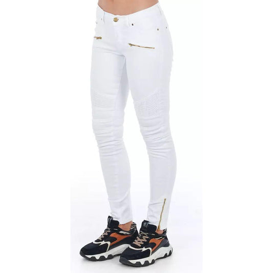 Chic Biker-Inspired White Stretch Denim Jeans