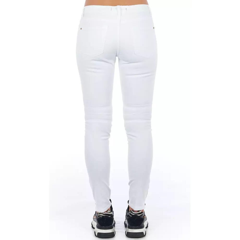 Frankie Morello Chic Biker-Inspired White Stretch Denim Jeans wopticalwhite-jeans-pant
