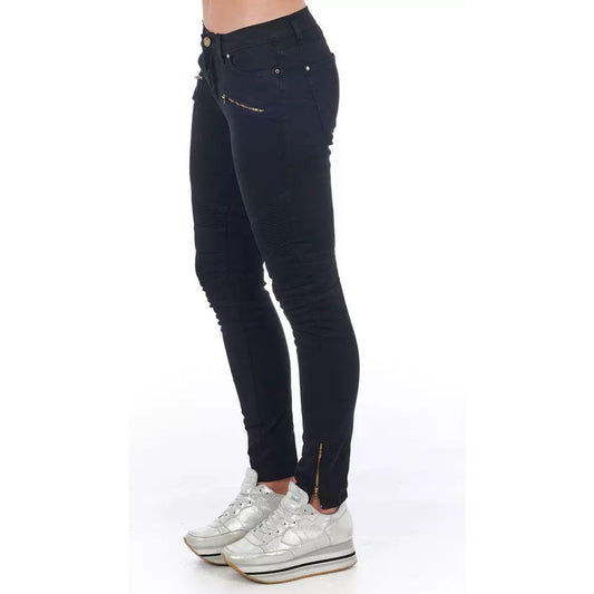 Frankie Morello Elegant Biker Stretch Denim Jeans in Black Jeans & Pants black-cotton-jeans-pant-23