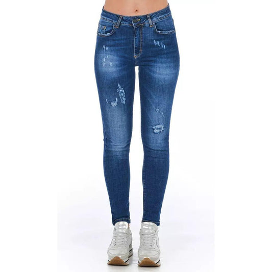 Frankie Morello Chic Worn Wash Denim Jeans for Sophisticated Style blue-jeans-pant-5