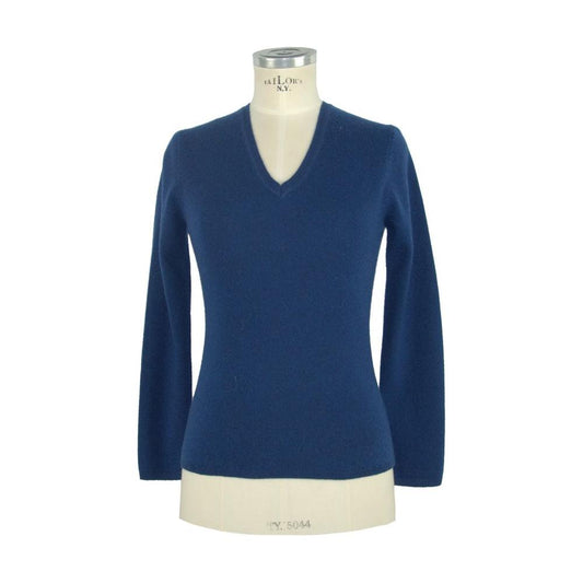 Emilio Romanelli Elegant V-Neck Cashmere Sweater in Blue blue-cashmere-sweater-8