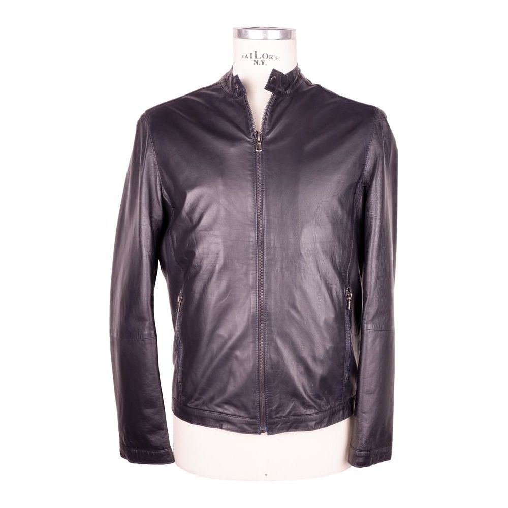 Emilio Romanelli Sleek Black Genuine Leather Jacket black-jacket-5