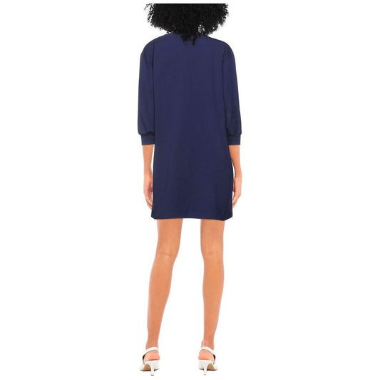 Love Moschino Elegant V-Neck Beaded Logo Dress blue-cotton-dress-4