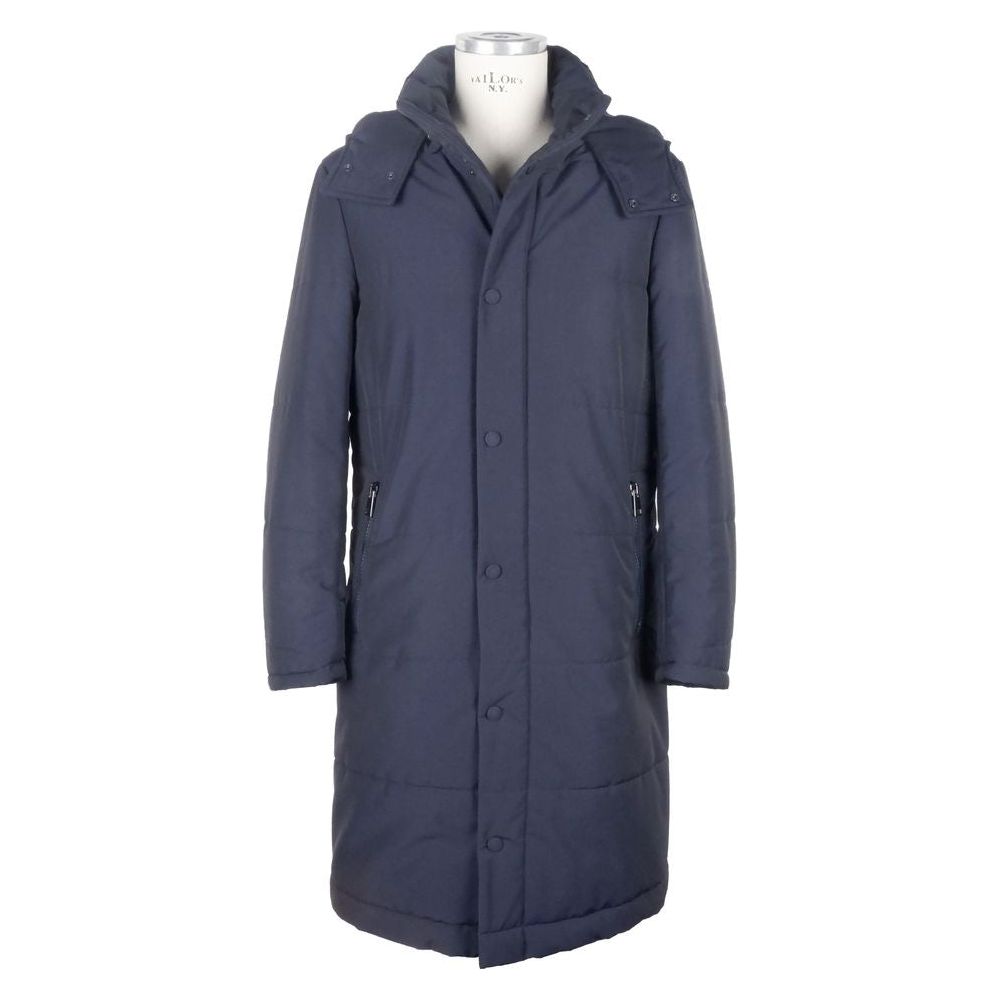 Made in Italy Italian Elegance Wool-Blend Men's Raincoat blue-virgin-wool-jacket-3