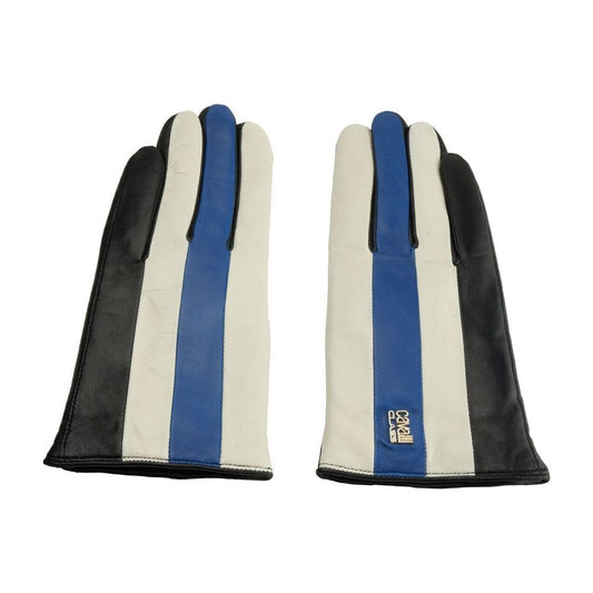 Elegant Black and Blue Lambskin Gloves