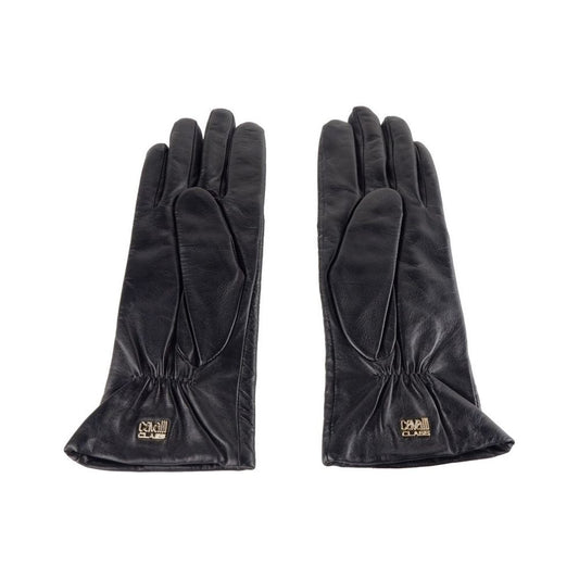 Elegant Black Lambskin Leather Gloves