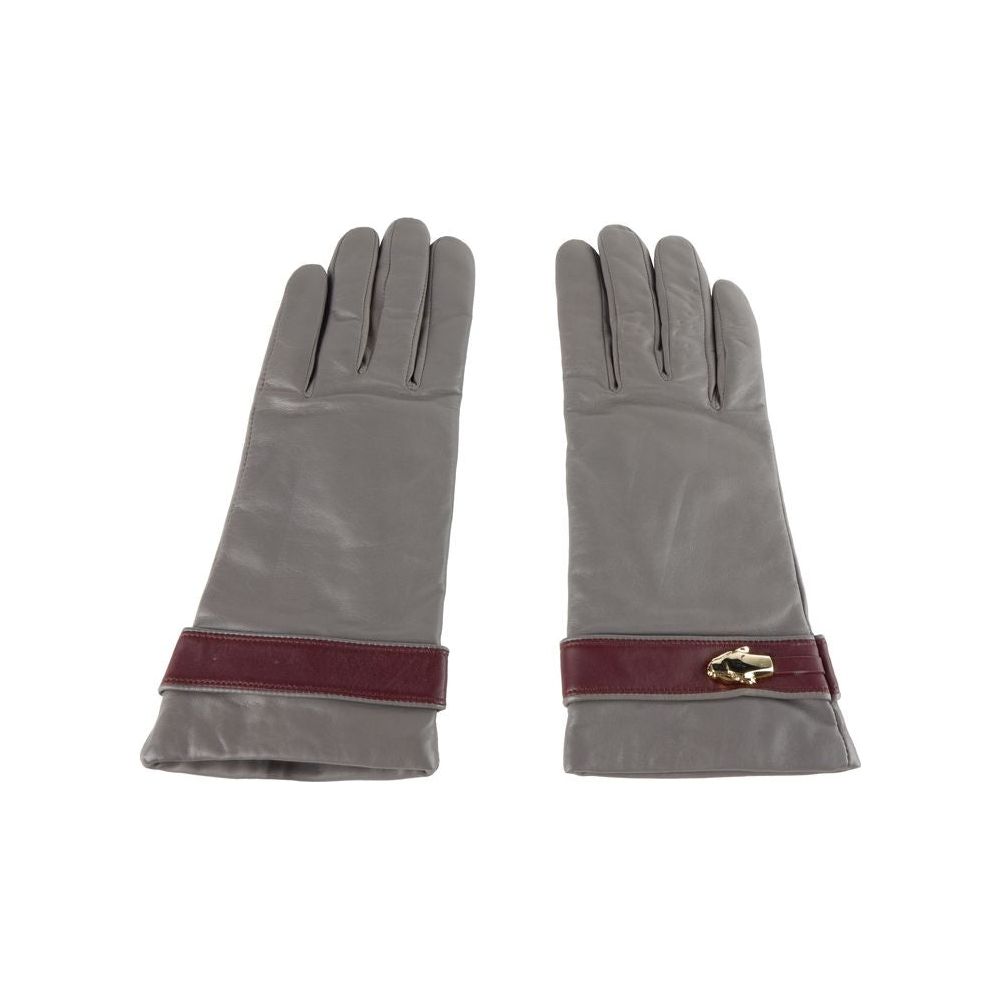 Cavalli Class Elegant Lambskin Leather Gloves grey-lamb-leather-gloves