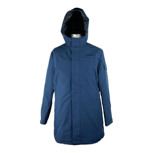 Refrigiwear Stylish Men's Long Hooded Jacket in Blue MAN COATS & JACKETS blue-polyester-jacket-3