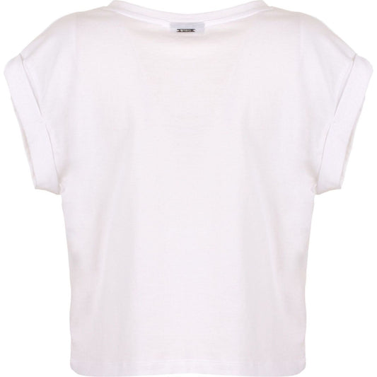 Chic White Cotton Tee with Brass Accents Imperfect