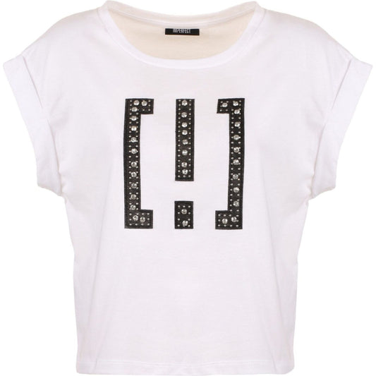 Chic White Cotton Tee with Brass Accents Imperfect