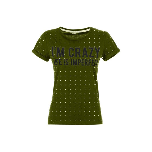 Army Green Strass Embellished Cotton Tee