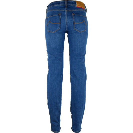Jacob Cohen | Elegant Blue Denim Jacquard Pants| McRichard Designer Brands   
