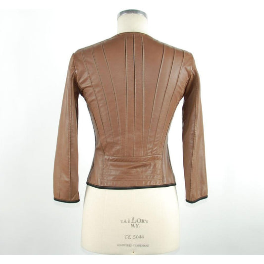 Emilio Romanelli Chic Brown Leather Jacket with Slim Fit brown-genuine-leather-jackets-coat-3