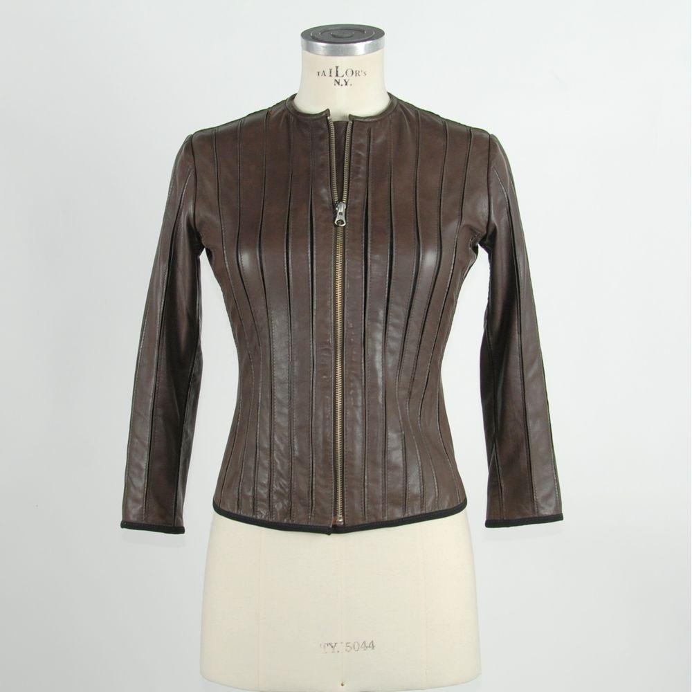 Emilio Romanelli Elegant Brown Leather Jacket for Sleek Style brown-genuine-leather-jackets-coat-1