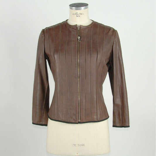 Emilio Romanelli Sleek Slim-Fit Leather Jacket brown-genuine-leather-jackets-coat