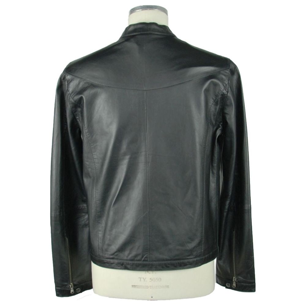 Emilio Romanelli Sleek Leather Black Jacket black-leather-jacket-2
