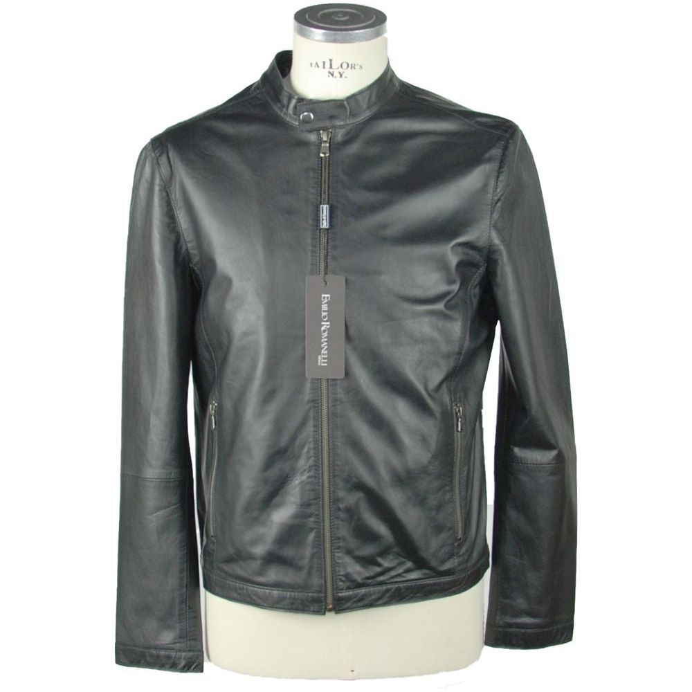 Emilio Romanelli Sleek Leather Black Jacket black-leather-jacket-2