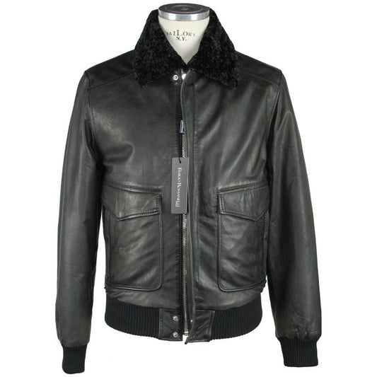 Emilio Romanelli Sleek Black Leather Zip Jacket black-leather-jacket-1