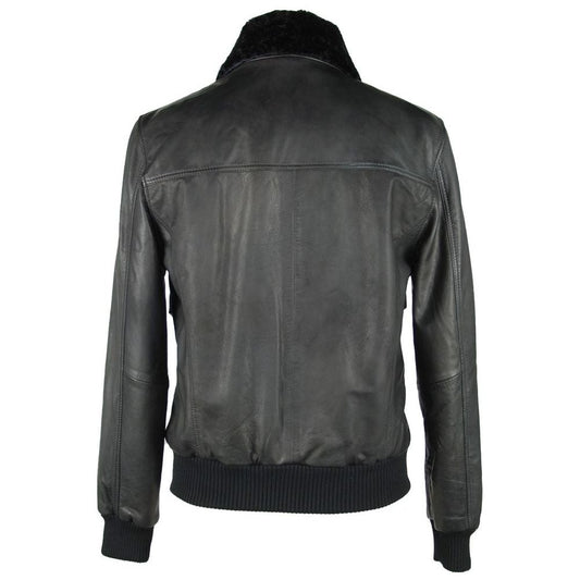Emilio Romanelli Sleek Black Leather Zip Jacket black-leather-jacket-1