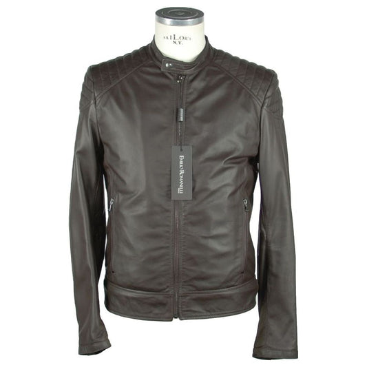 Emilio Romanelli Elegant Brown Leather Zip Jacket elegant-brown-leather-zip-jacket