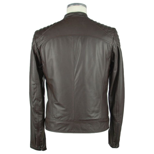 Elegant Brown Leather Zip Jacket