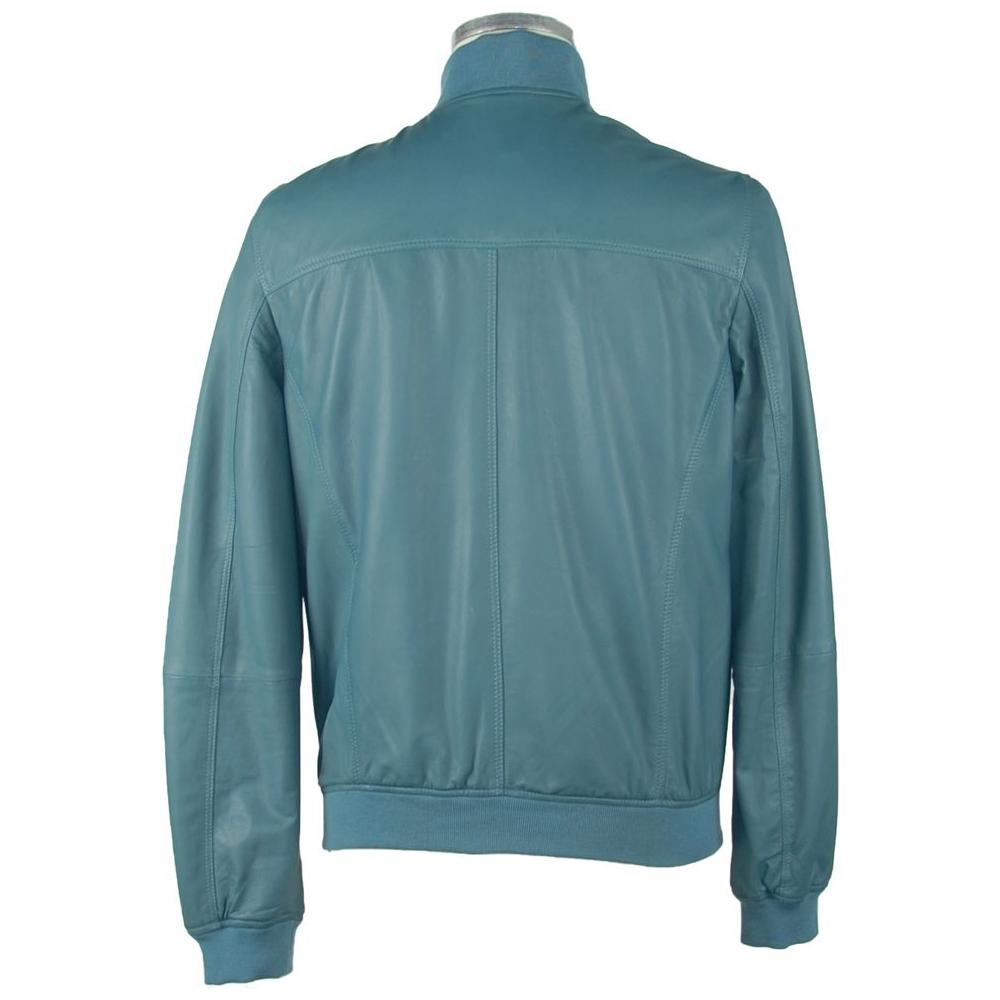 Emilio Romanelli Elegant Petrol Blue Leather Jacket blue-leather-jacket