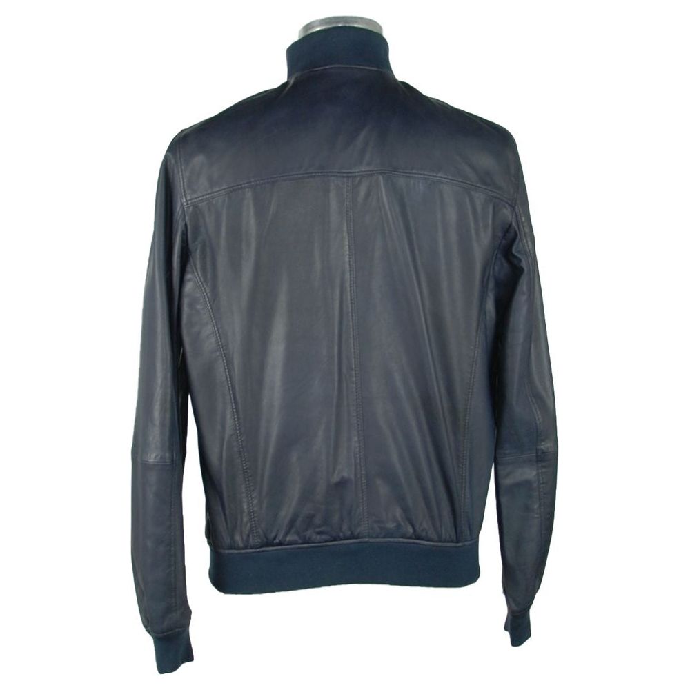 Emilio Romanelli Sapphire Leather Elegance Jacket blue-leather-jacket-3