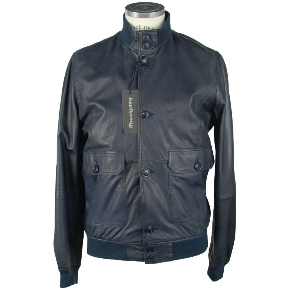 Emilio Romanelli Sapphire Leather Elegance Jacket blue-leather-jacket-3