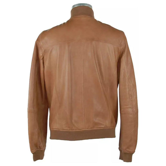 Emilio Romanelli | Elegant Brown Leather Jacket for Men| McRichard Designer Brands   