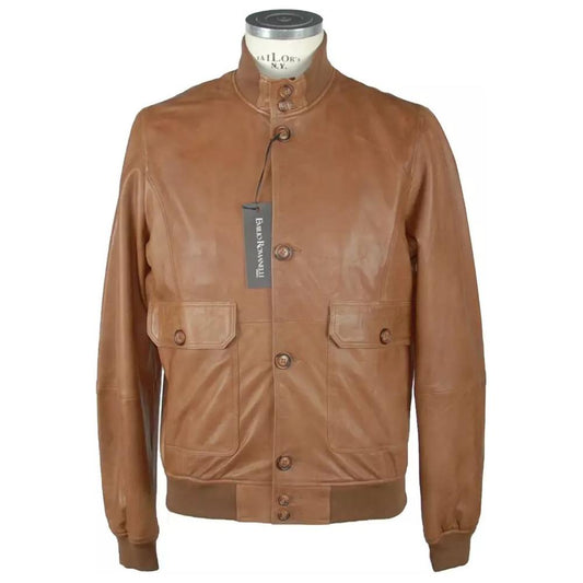 Emilio Romanelli | Elegant Brown Leather Jacket for Men| McRichard Designer Brands   