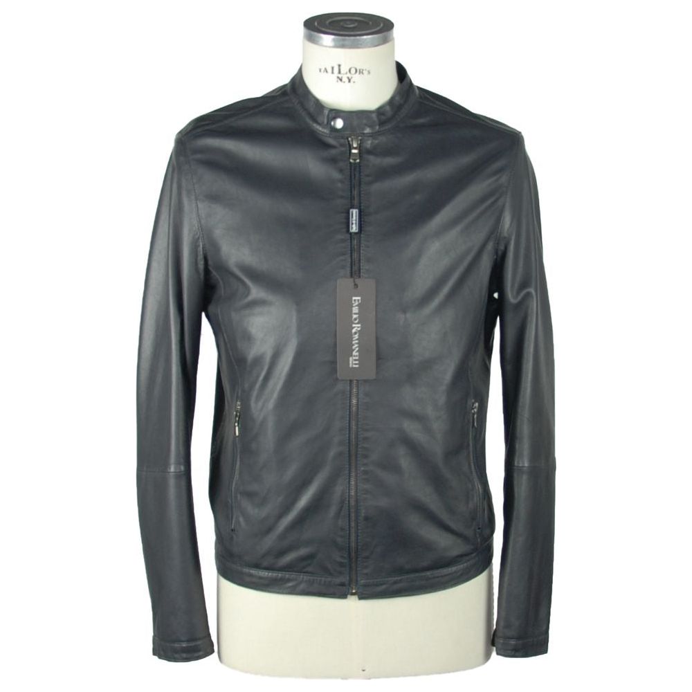 Emilio Romanelli Sapphire Elegance Leather Jacket blue-leather-jacket-4
