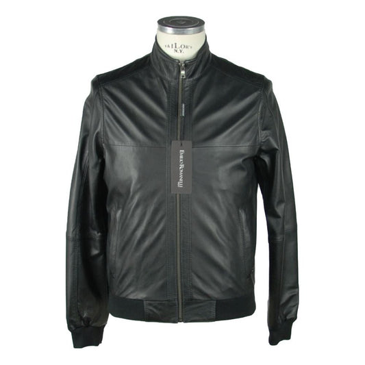 Emilio Romanelli Sleek Black Leather Jacket For Men black-leather-jacket-5